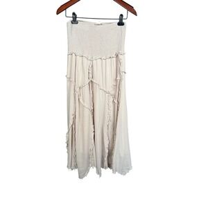 Easel Los Angeles‎ Smocked Strapless Maxi Dress Bohemian Fairy Tiered Fringe Sm
